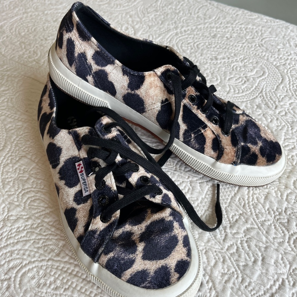 Superga Leopard Pattern Sneakers with Black Accents